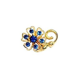 Gold Tone CORO Blue Rhinestone Flower Pin Brooch